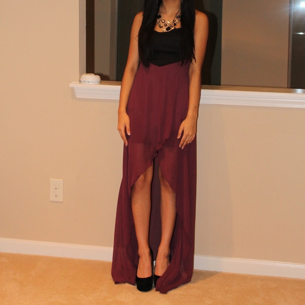 Black & Plum Purple Chiffon High Low Dress